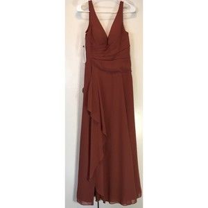 Azazie Kori Sleeveless Chiffon Bridesmaid V-Neck Maxi Dress in Terracotta size S